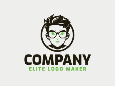 A sophisticated logo in the shape of a boy with a sleek abstract style, featuring a captivating green and black color palette.