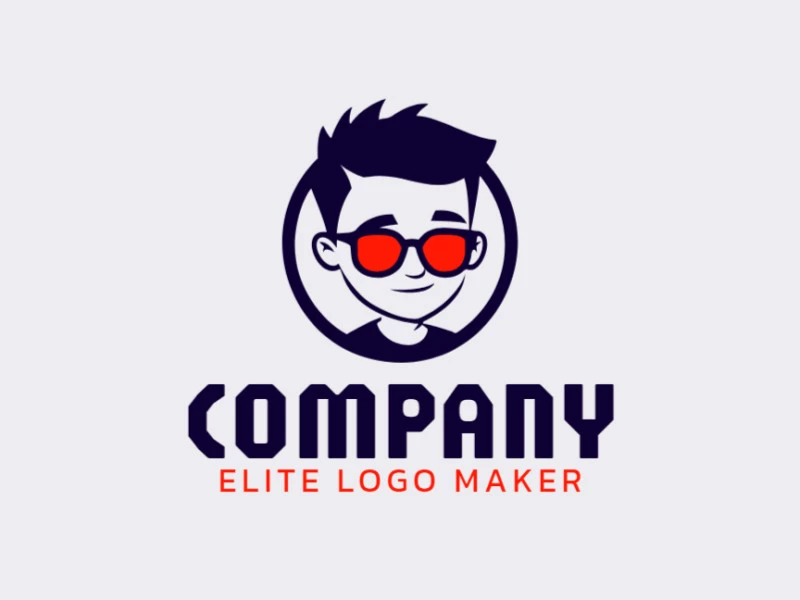 Create a vectorized logo showcasing a contemporary design of a boy with glasses and a childish style, with a touch of sophistication with orange and black colors.