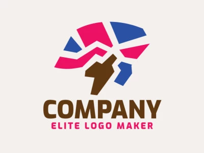 Simple and professional logo design in the shape of a brain with abstract style, the colors used is pink, blue, and brown.