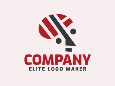 Logo created with minimalist style forming a brain combined with a head with colors red and black.