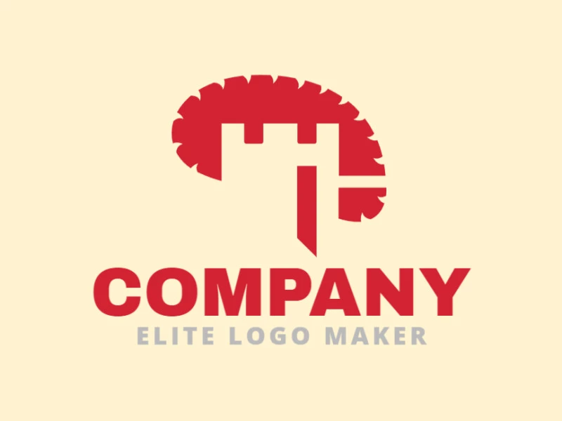 Abstract logo with a refined design, forming a brain combined with a castle with the color red.