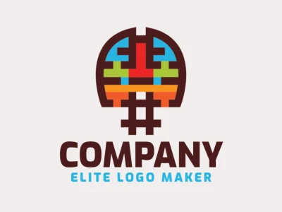 Abstract logo design with the shape of a brain merged with a hashtag with red, brown, green, orange and blue colors.