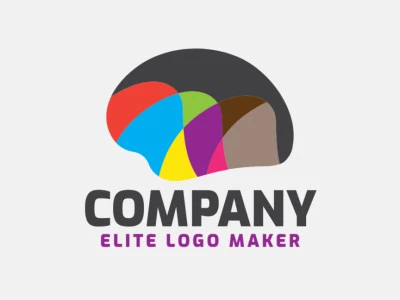 Abstract logo design in the shape of a brain combined with mountains composed of abstract elements with pink, green, blue, red, brown, yellow, black, orange, and purple colors.