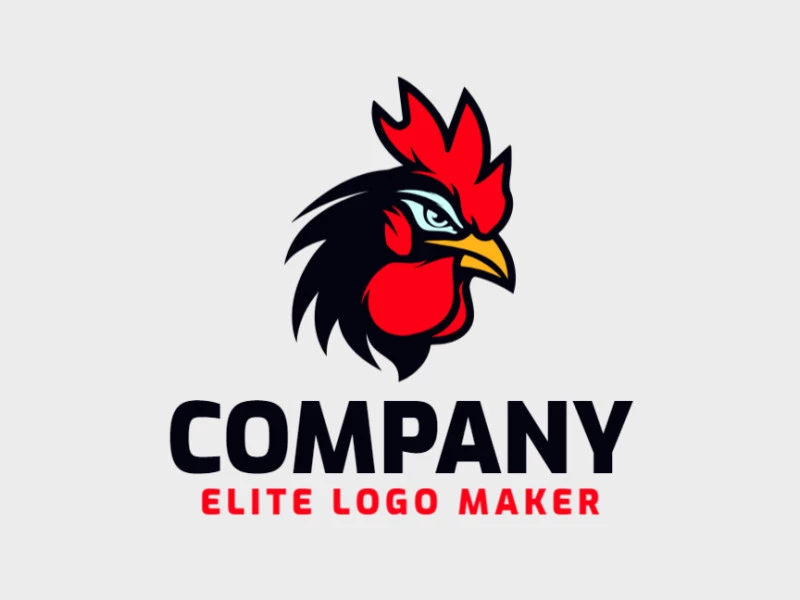 A spirited mascot design featuring a brave rooster, embodying resilience and determination. Boldly adorned with hues of blue, red, and black.