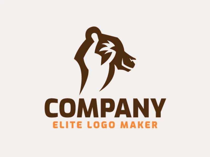 Animal logo in the shape of a brown bear head composed of abstracts shapes and refined design with brown color.