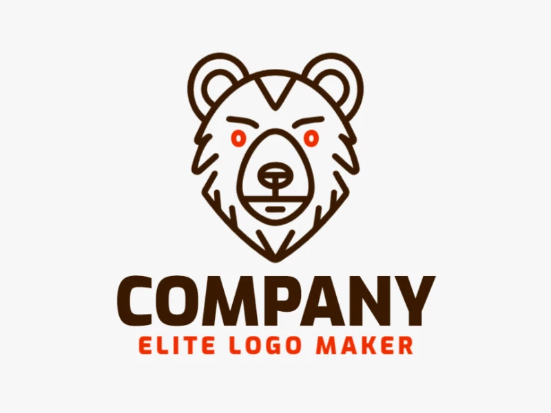 A monoline logo featuring a brown bear, designed with smooth lines and a color palette of brown and orange for a warm and inviting feel.