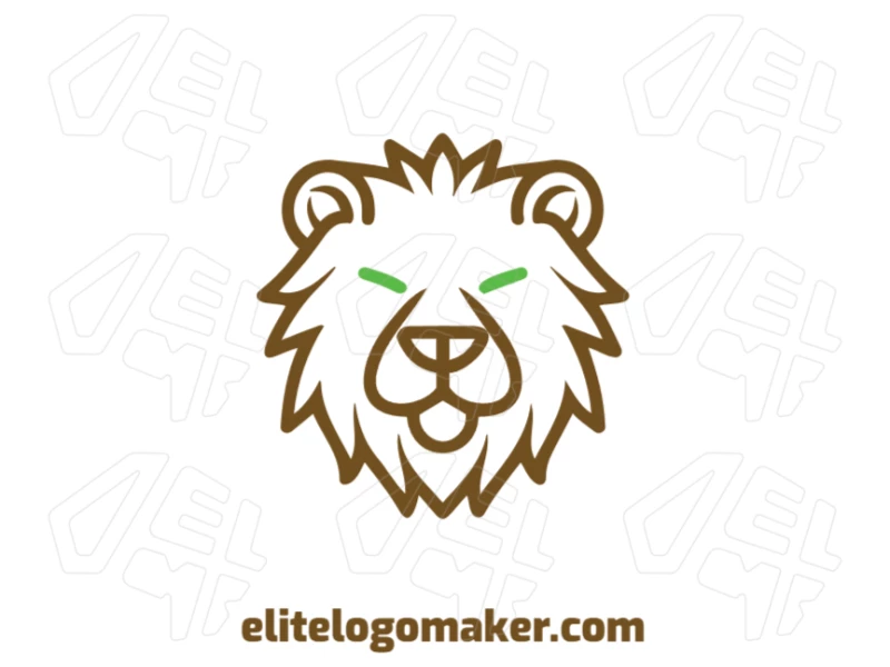 A professional animal-style logo design featuring a brown lion head with a striking green eye, created by a skilled logo design maker.