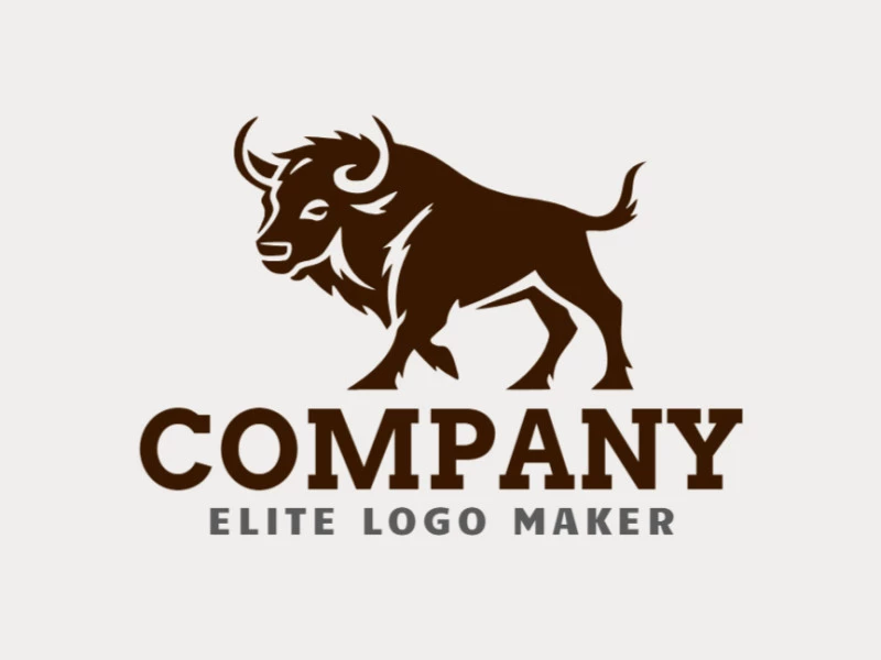 Template logo in the shape of a buffalo with abstract design and dark brown color.