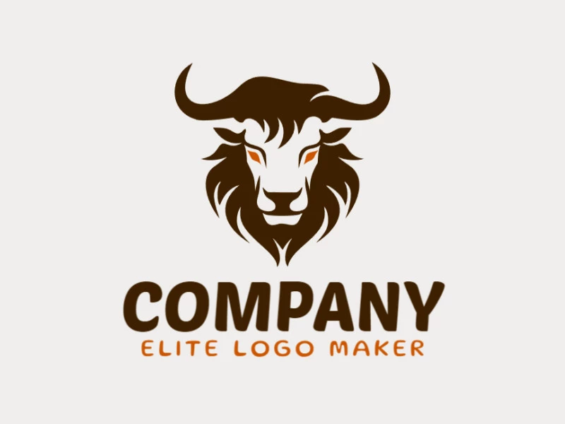 Create a vector logo for your company in the shape of a bull with an abstract style, the colors used was orange and dark brown.