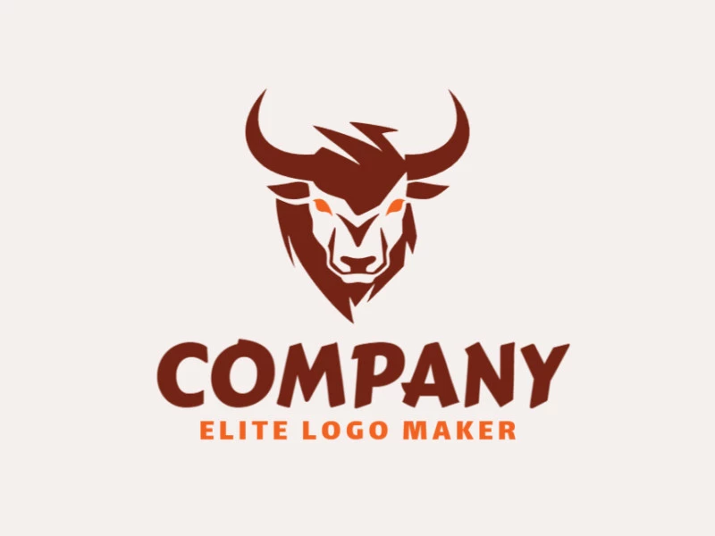 Creative logo in the shape of a bull head with a memorable design and abstract style, the colors used were brown and orange.