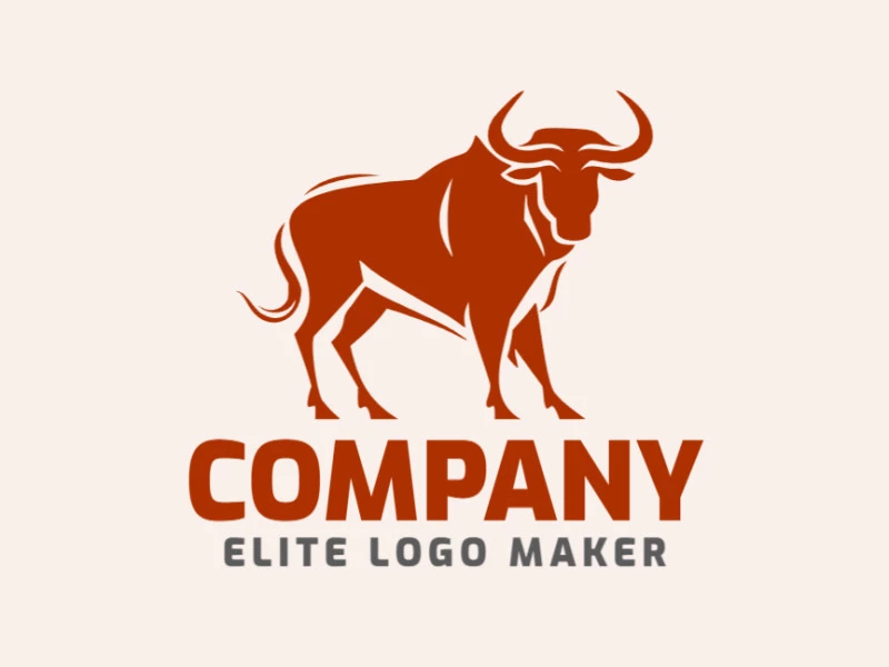 Vector logo in the shape of a bull walking with mascot style and dark red color.