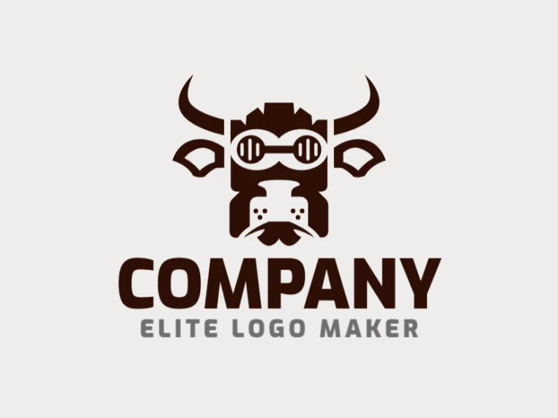 Customizable logo consisting of solid shapes and symmetry style forming a bull head with brown color.