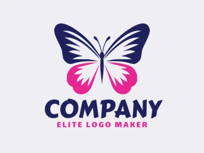 Customizable logo in the shape of a butterfly with an abstract style, the colors used were pink and dark blue.