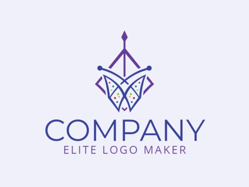 Customizable logo with the shape of a butterfly combined with a kite composed of an abstract style with purple, blue, green, pink, and yellow colors.