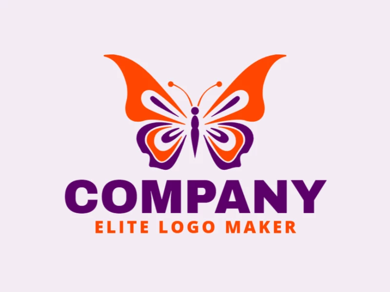 Create an ideal logo for your business in the shape of a butterfly flying with a symmetric style and customizable colors.