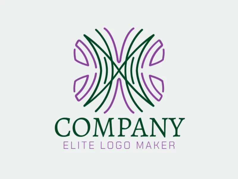 Logo with creative design, forming a butterfly combined with a four leaf clover, with monoline style and customizable colors.