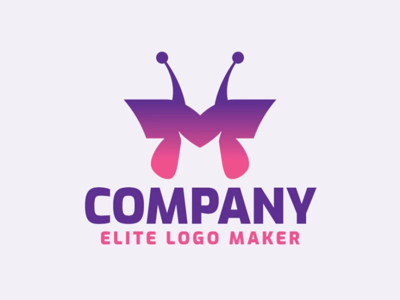 Logo with creative design, forming a butterfly combined with a letter "M", with gradient style and customized colors.