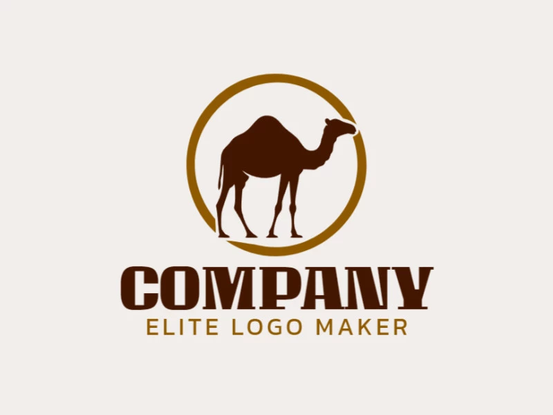 Simple logo composed of abstract shapes forming a camel walking with dark yellow and dark brown colors.