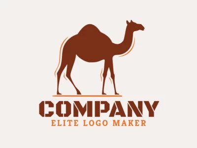 Create a vector logo for your company in the shape of a camel walking with a simple style, the colors used were brown and orange.