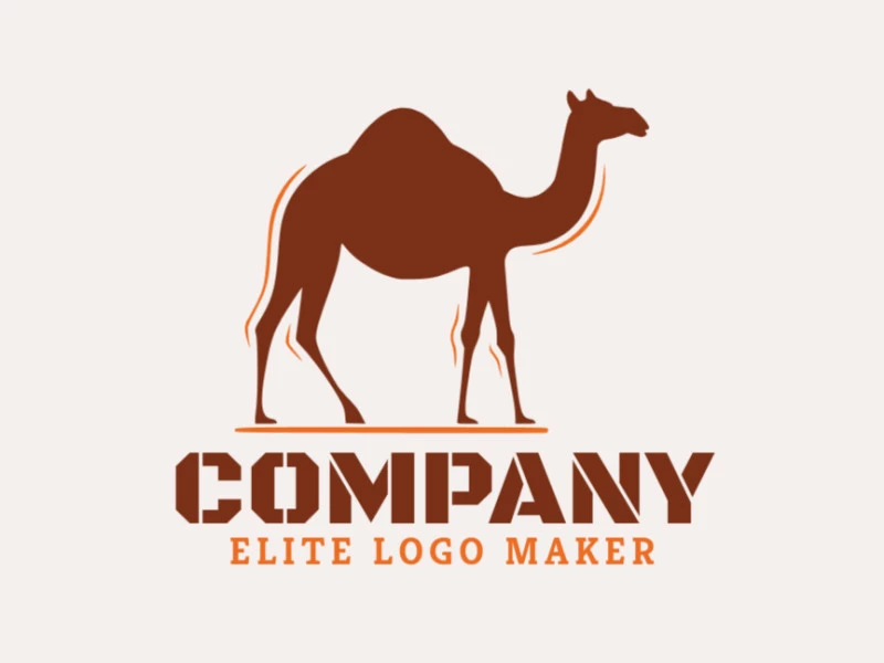 Create a vector logo for your company in the shape of a camel walking with a simple style, the colors used were brown and orange.