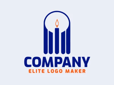 Create a vectorized logo showcasing a contemporary design of a candle and simple style, with a touch of sophistication with orange and dark blue colors.