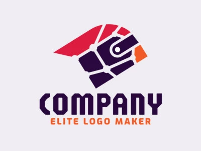 Mosaic logo with the shape of a cardinal combined with a wallet with red and purple colors.