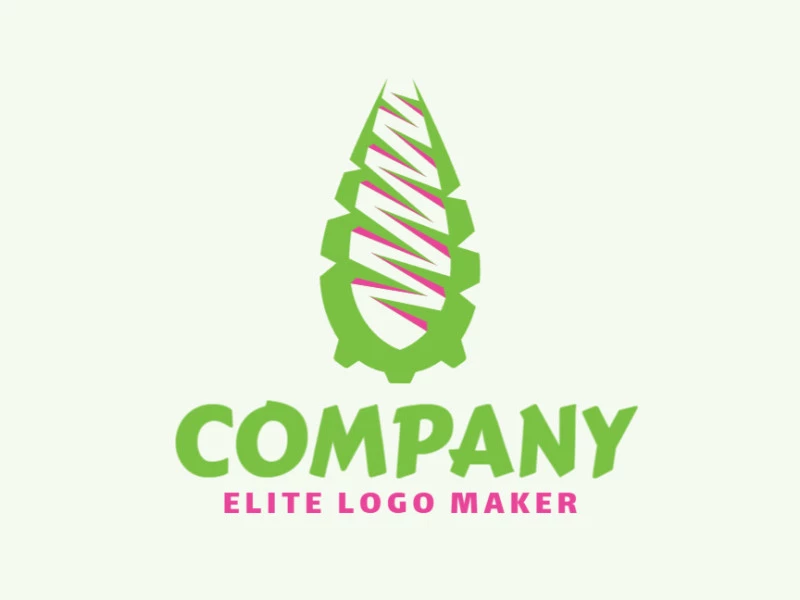 Simple logo in the shape of a carnivorous plant composed of abstract elements with green and pink colors.