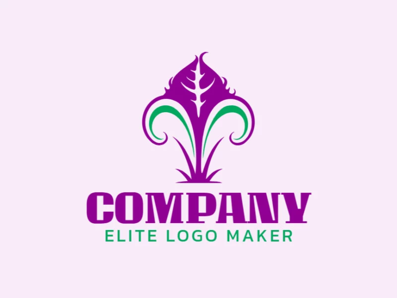 Minimalist logo with a refined design forming a carnivorous plant, the colors used were purple and dark green.