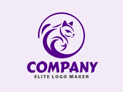 Logo available for sale in the shape of a cat with ornamental style and purple color.