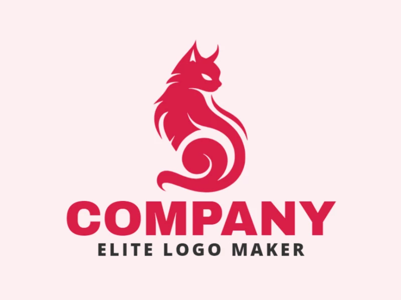 Customizable logo in the shape of a cat with an abstract style, the color used was red.