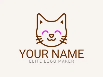 A customizable monoline logo featuring a cat head outlined in sleek lines, with optional accents in brown or purple.