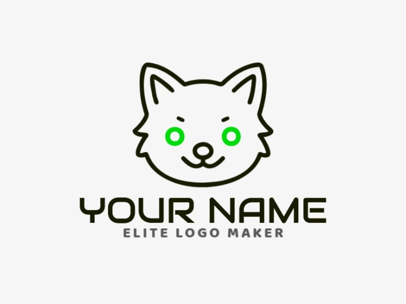 A refined animal logo featuring a cat head with a striking green eye, designed with sleek shapes and elegant details for a sophisticated look.