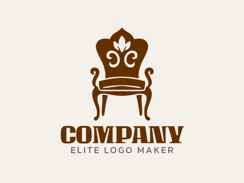 A symmetrical logo featuring a harmonious blend of a chair and a flower in warm, earthy brown tones, representing balance and comfort.