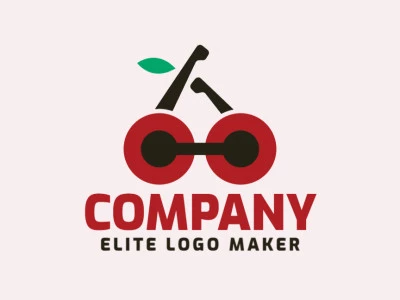 Simple logo design in the shape of a cherry combined with two hands and a dumbbell with green, red and black colors.