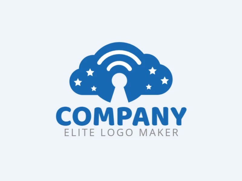 Logo Template for sale in the shape of a cloud combined with a door lock, the color used was blue.