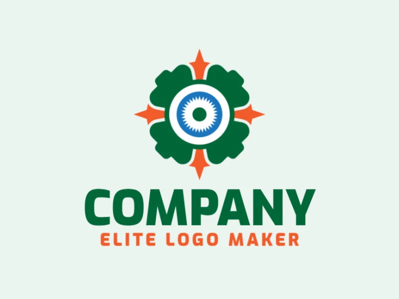 Logo available for sale in the shape of a clover combined with a gear with abstract design.