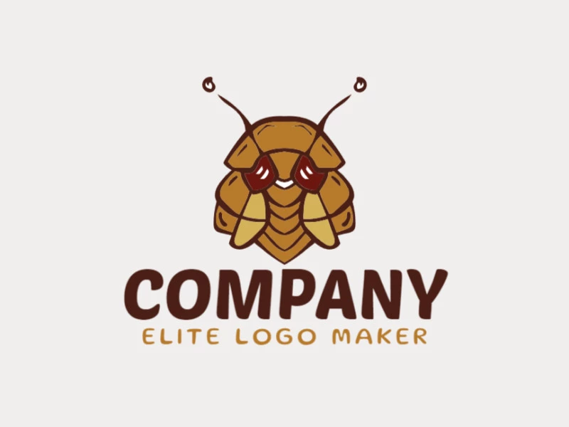 Create your logo in the shape of a cockroach with illustrative style with yellow and brown colors.