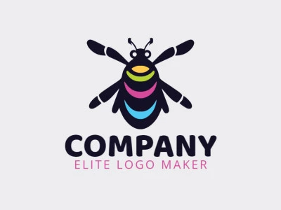 Vector logo in the shape of a colorful beetle with creative style with green, blue, black, pink, and yellow colors.