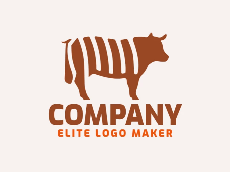 Vector logo in the shape of a cow, with creative style and brown color.