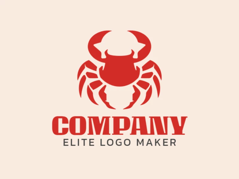 Creative logo in the shape of a crab with memorable design and symmetric style, the color used is red.