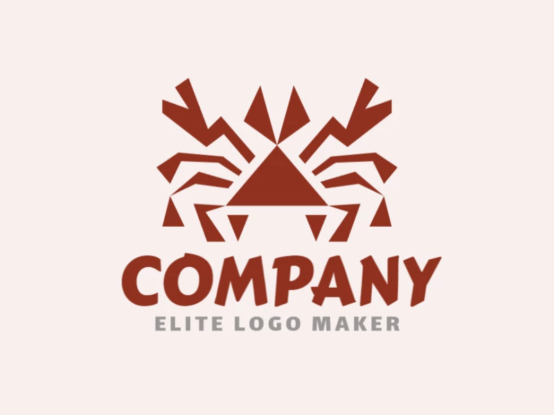 Animal logo with the shape of a crab composed of abstract shapes and triangles with red color.