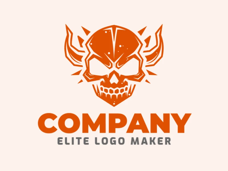 Create your own logo in the shape of a cranium with illustrative style and orange color.