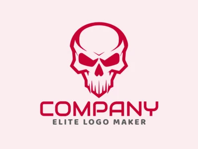 A simple logo composed of abstract shapes forming a cranium with the color red.