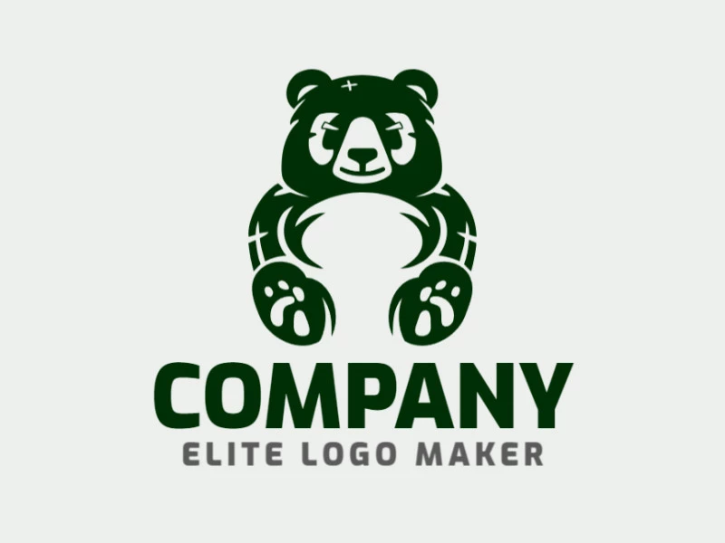 An energetic mascot logo featuring a whimsical dark green bear design.