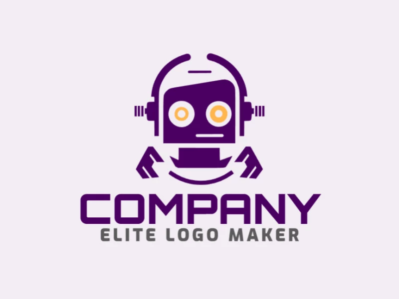 A wildly creative logo with a zany robot in vibrant purple and dark yellow hues.