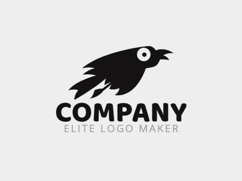 Animal logo design with the shape of a flying crow made up of abstracts shapes with black colors.