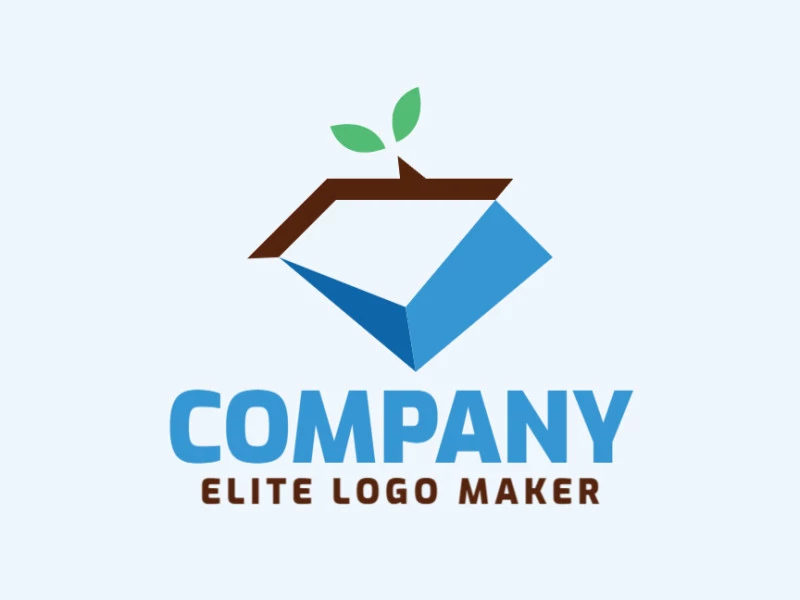 Simple logo design in the shape of a diamond combined with a plant with blue, brown and green colors.