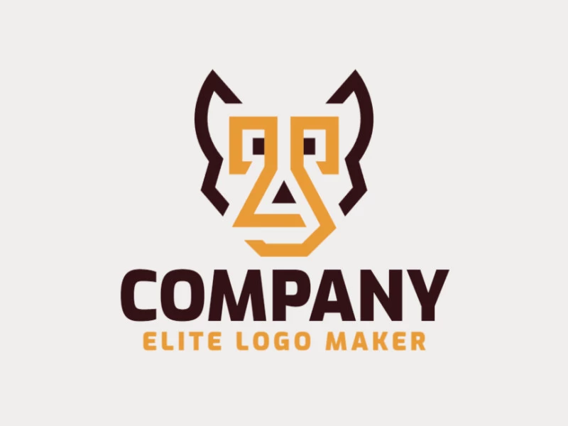 Animal logo in the shape of a dog head composed of abstracts shapes and lines with brown and yellow colors.