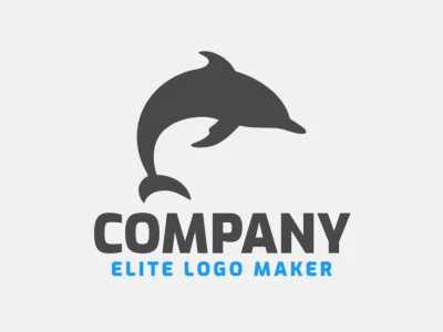 Logo available for sale in the shape of a dolphin with pictorial style and grey color.