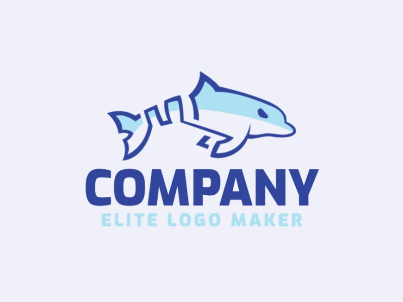 Animal logo in the shape of a dolphin swimming composed of abstract shapes and lines with blue color.